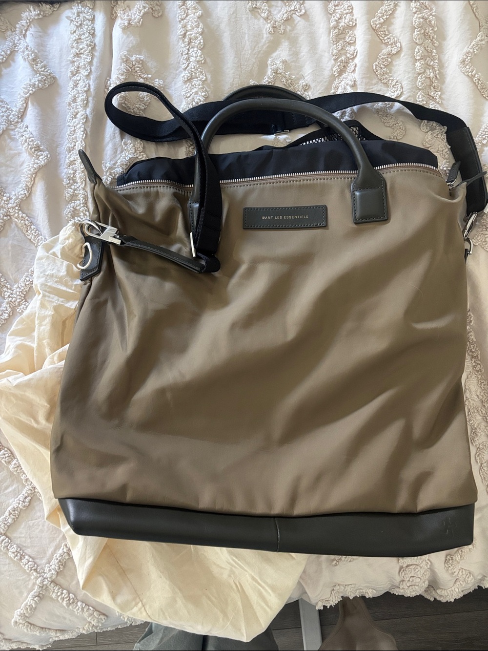 WANT Les Essentiels Taupe Nylon Laptop Tote with Black Trim